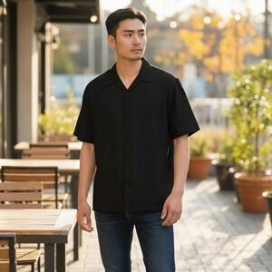 Arjun Mens Black‎ Short Sleeve Button Down Shirt Collared Casual Size 4XL NEW